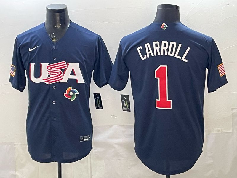 Men 2026 World Cub USA #1 Carroll Blue Nike MLB Jersey style 05